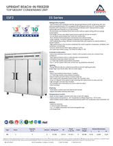 Everest ESF3,  75" 3 Door Freezer